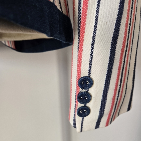 KATHERINE BARCLAY Striped Cotton Women's Blazer -White With Pink And Navy.  XS - Picture 8 of 15